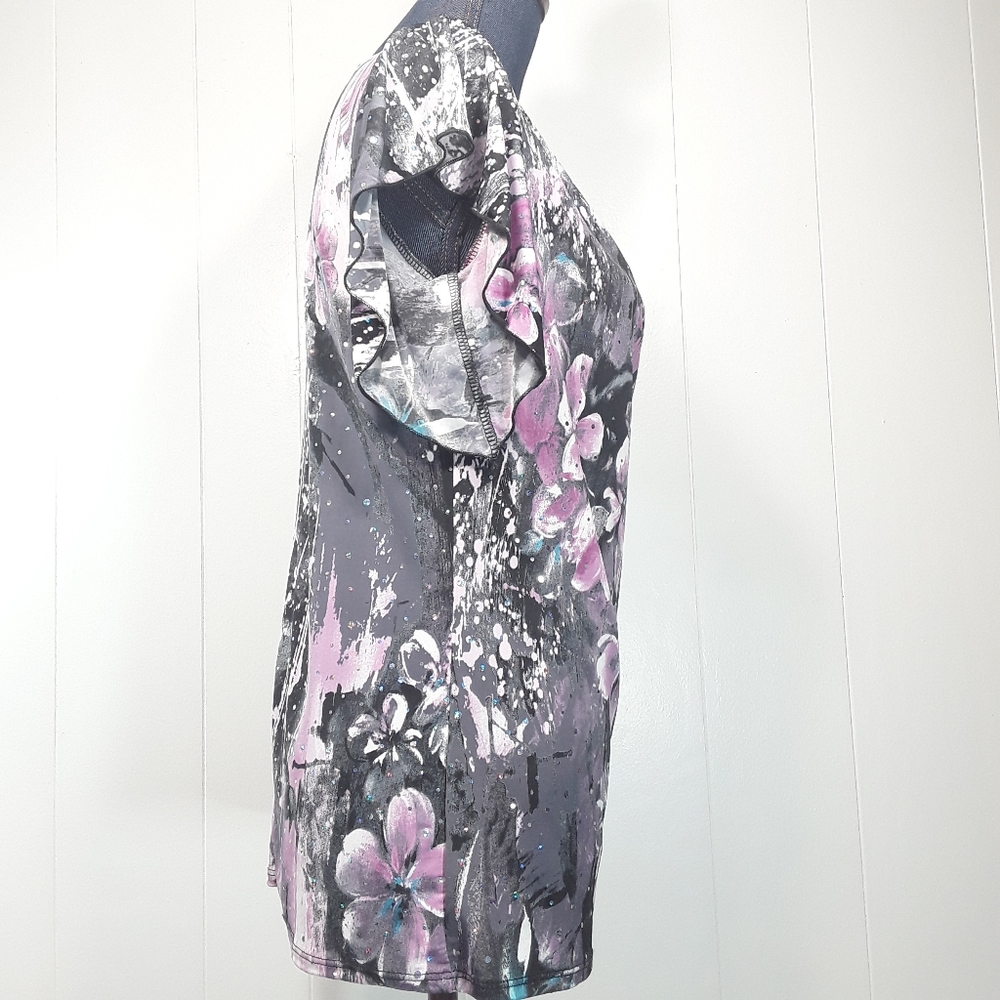 Brittany black floral rhinestone embellished droop neck shirt medium - Picture 8 of 9